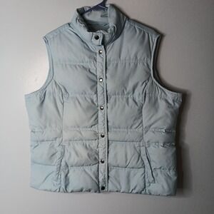 Lands' End Down Puffer Vest Women Size XL Light Blue Snap Button Pockets Outdoor